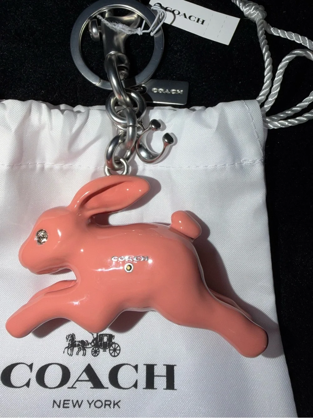 Coach Pink Bunny Keychain Charm NWT